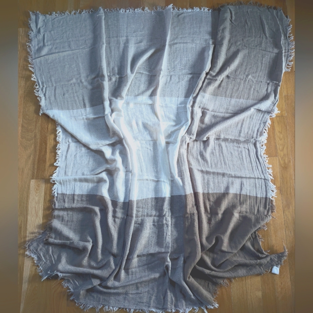 Beige and White Fringed Wrap